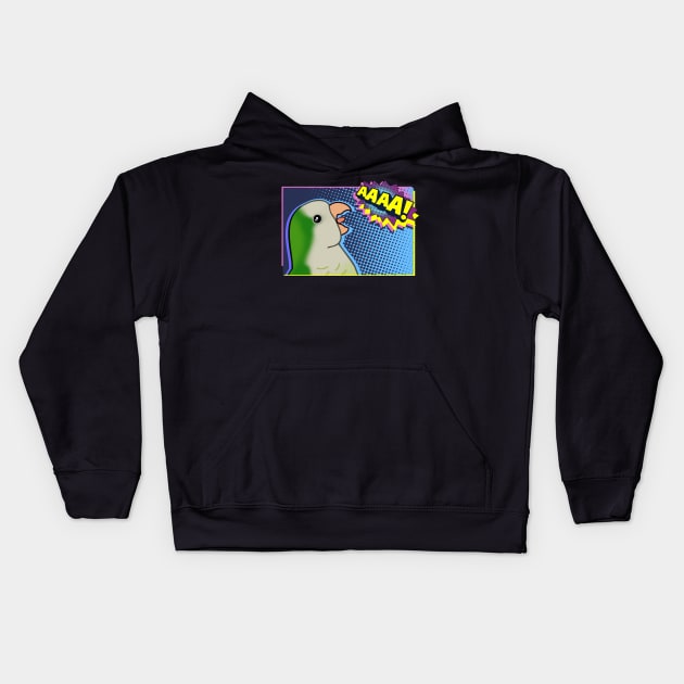 Funny Quaker Parrot Comic Cartoon Kids Hoodie by FandomizedRose